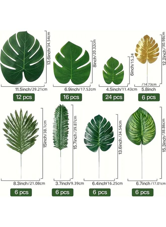 Green Artificial Tropical Palm Leaves Monstera Safari Jungle Decor Set 82 Pcs - Image 3